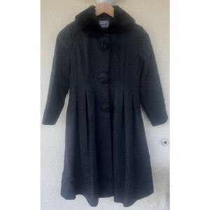 Rothschild Girls 10 Gray Fit & Flare Rose Coat Faux Fur Collar Thick Winter Warm